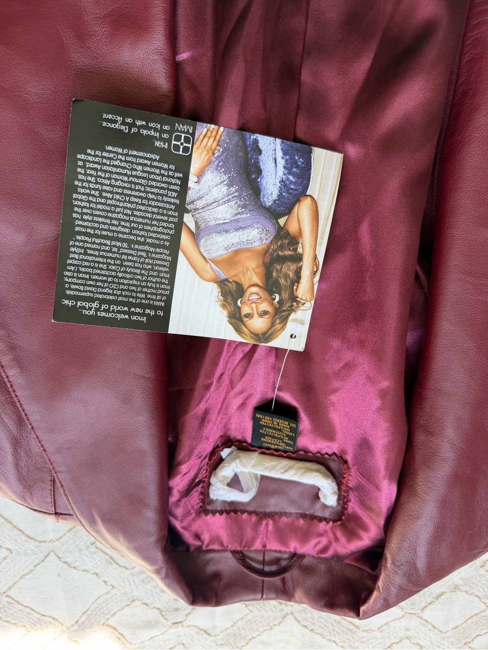 IMAN Wine Red Leather Moto Jacket with Knit Sides - Picture 12 of 12
